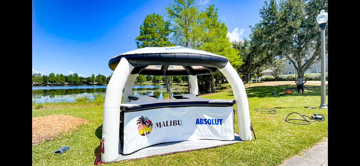 Bar bana with tent fully set up and ready to serve